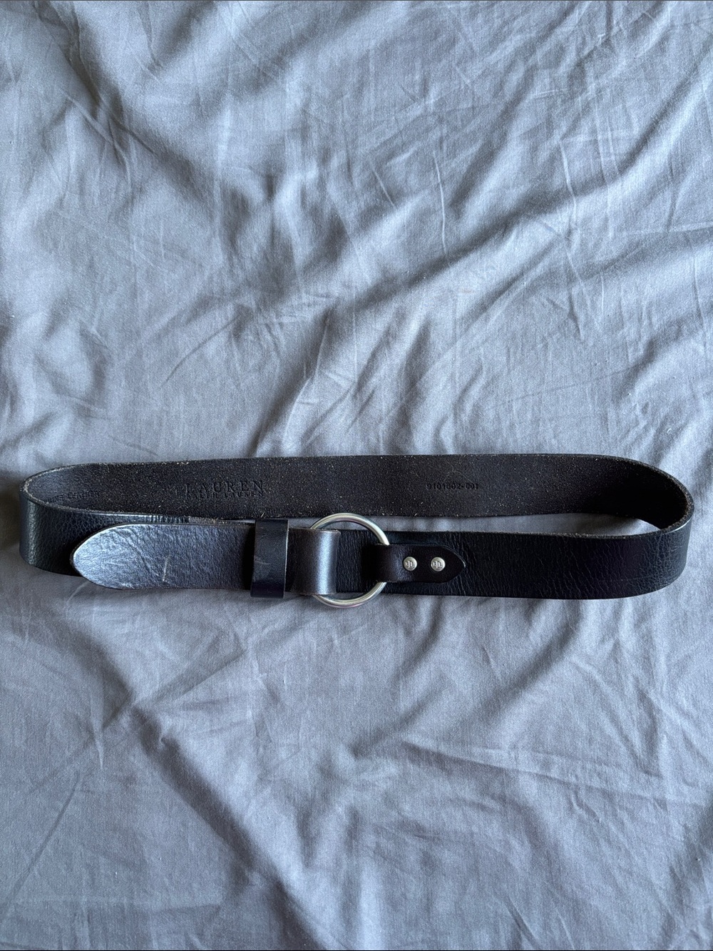 Ralph Lauren Brown Leather Belt with Silver Ring Buckle